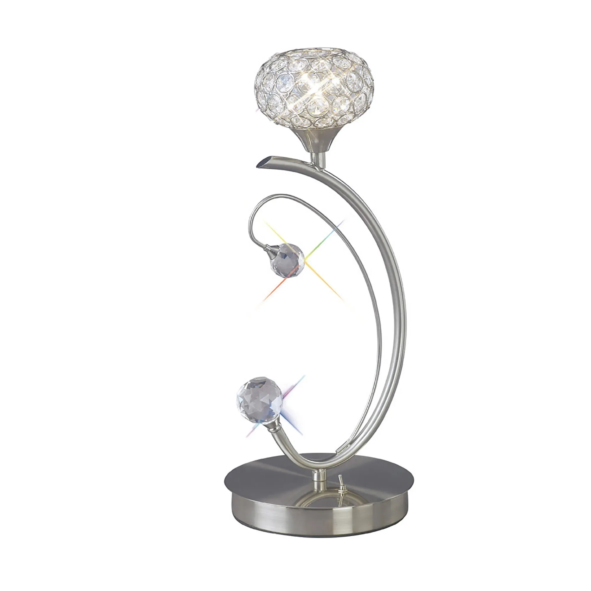 Cara Satin Nickel Crystal Table Lamps Diyas Armed Table Lamps